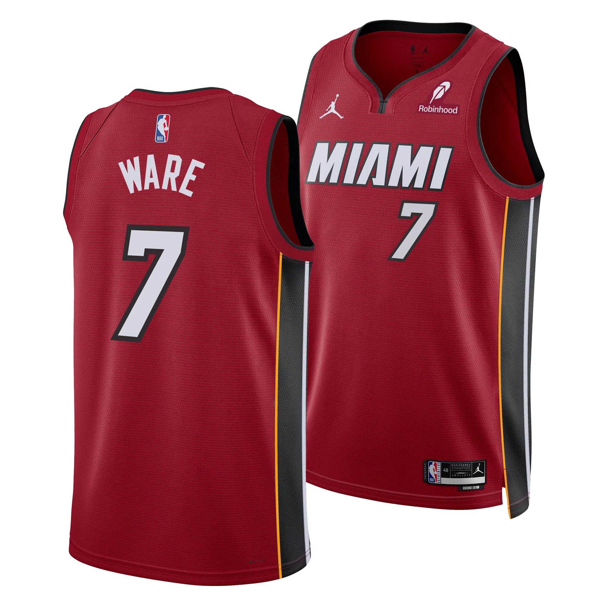 Kel'el Ware Nike Jordan Brand Miami HEAT Statement Red Swingman Youth Jersey - Image 3