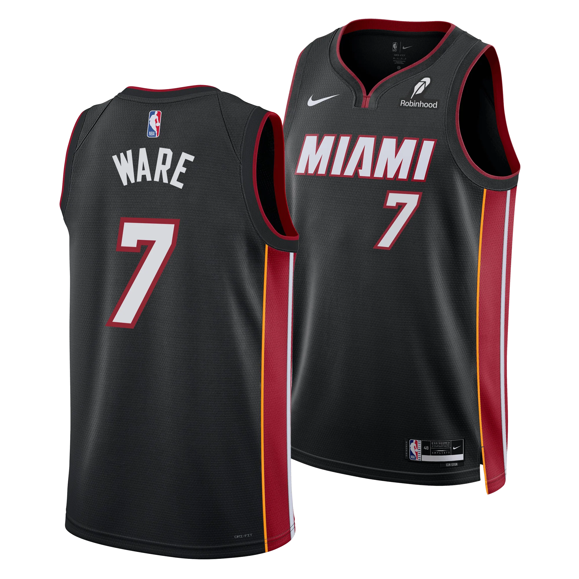 Kel'el Ware Nike Miami HEAT Icon Black Swingman Jersey - Image 3