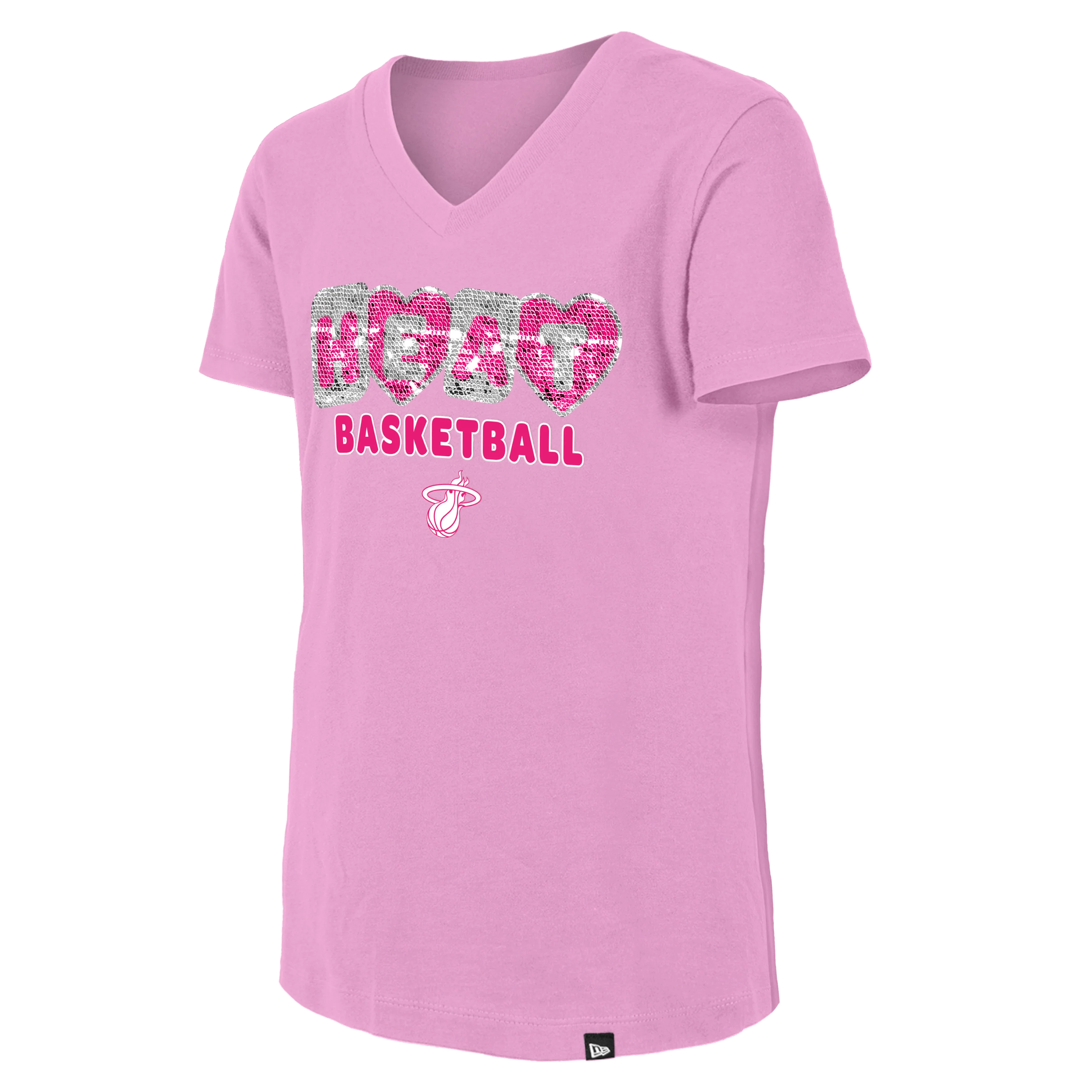 New Era Miami HEAT Pink Basketball Girls V-Neck Tee - Image 2