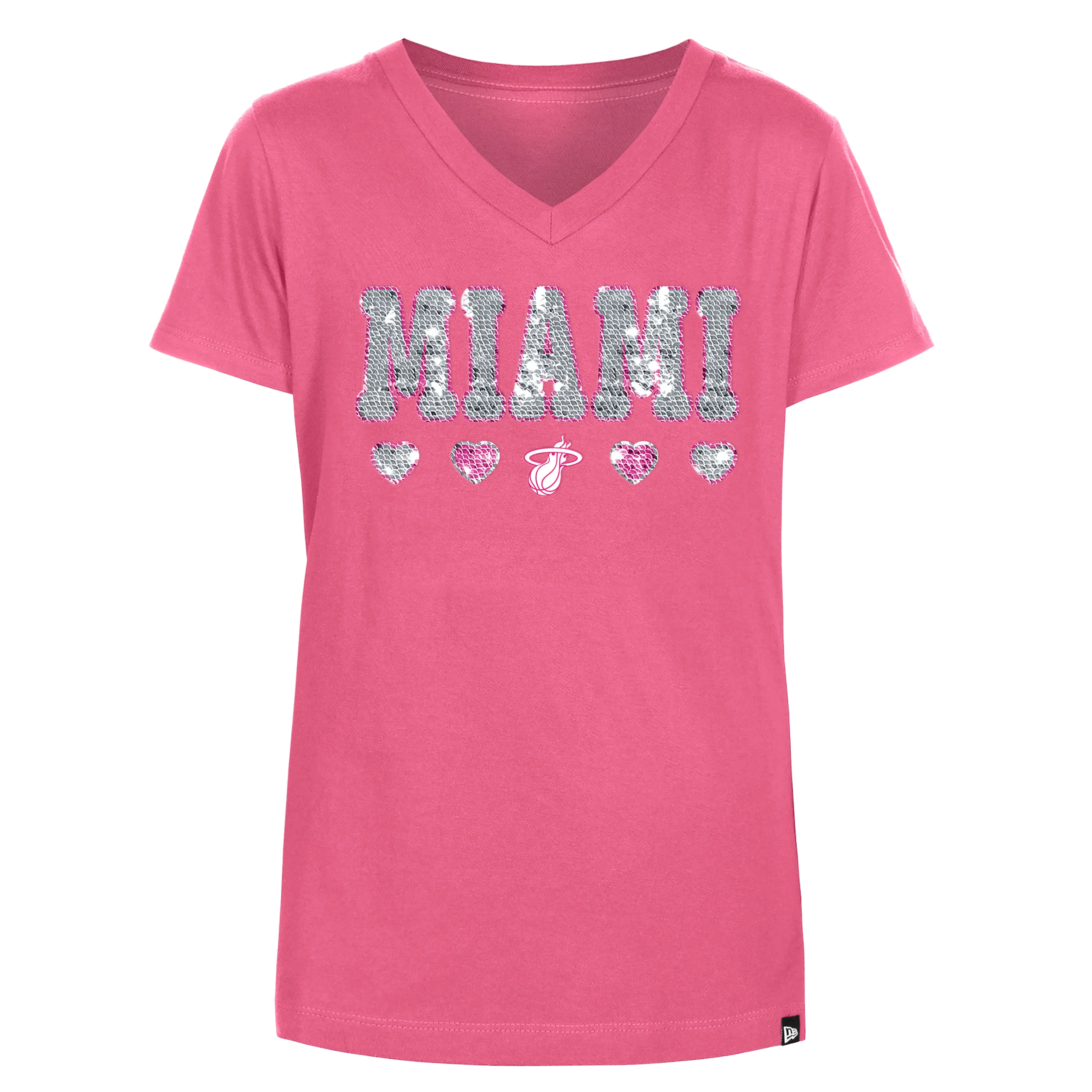 New Era Miami HEAT Pink Sequin Girls Tee - Image 2