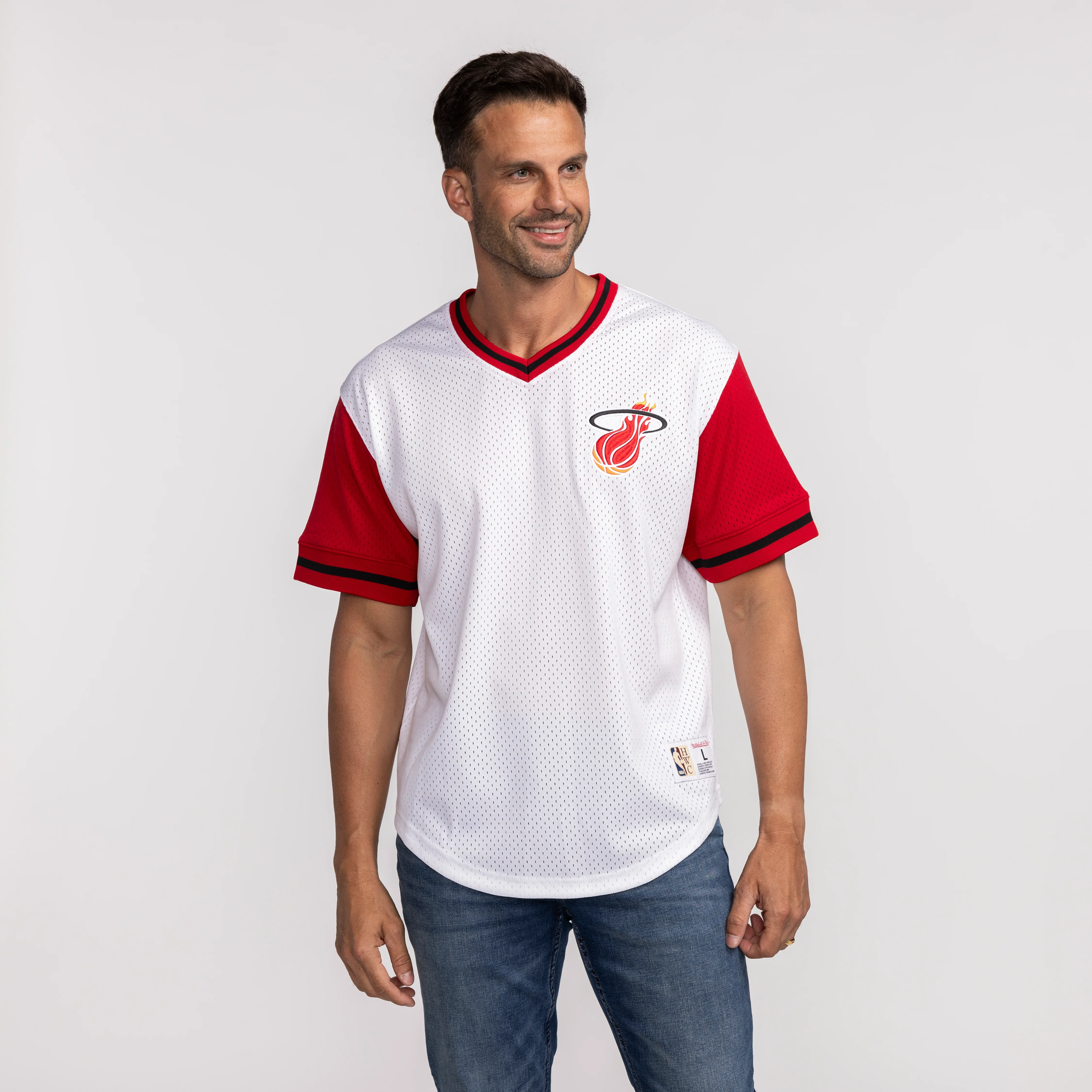 Mitchell and Ness Miami HEAT Mesh V-Neck