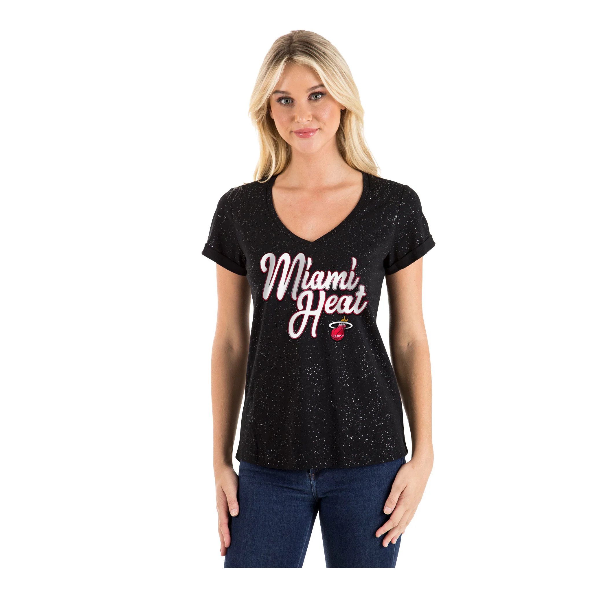 New ERA Miami HEAT Ladies Glitter VNeck - Image 2