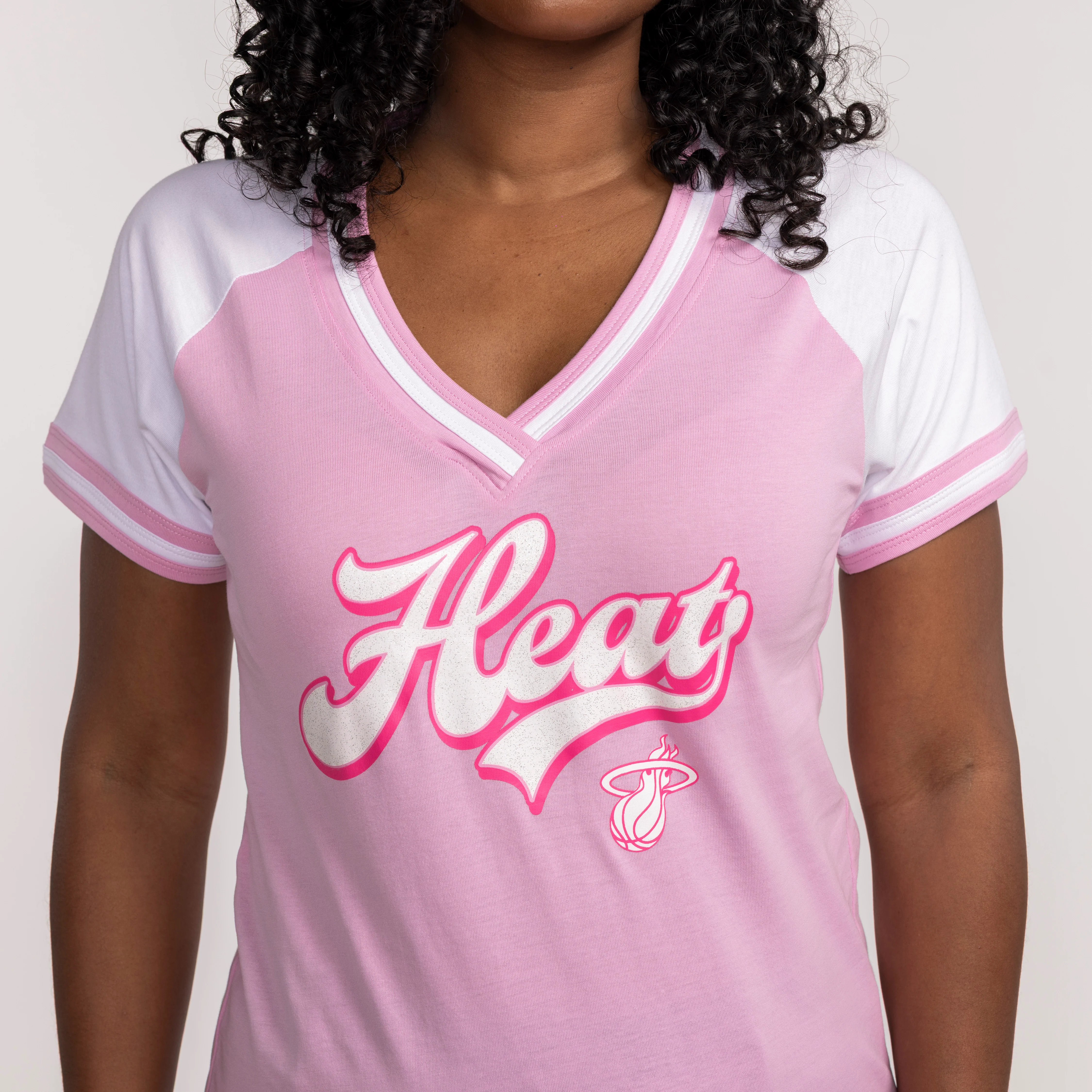 New Era Miami HEAT Pink Women's V-Neck Tee - Image 3