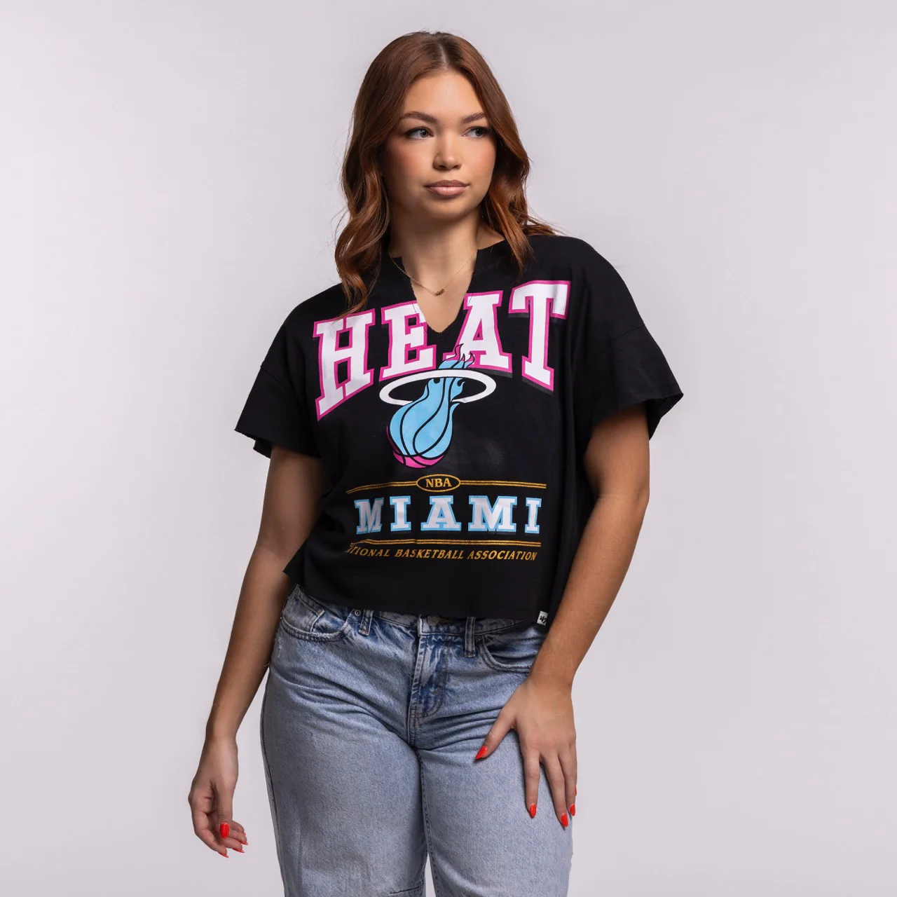 '47 Brand Miami HEAT Original Vice Nights Oversized Women's Cropped Tee - Image 4