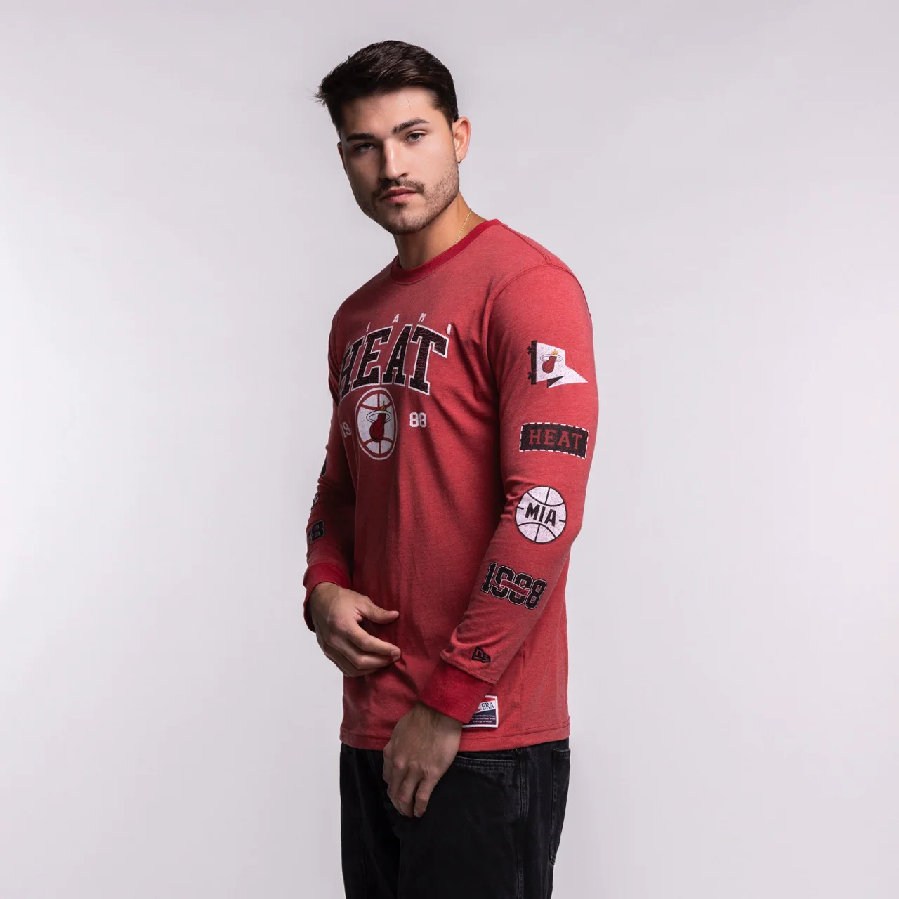 New Era Miami HEAT Red Cuffed Long Sleeve Tee - Image 2