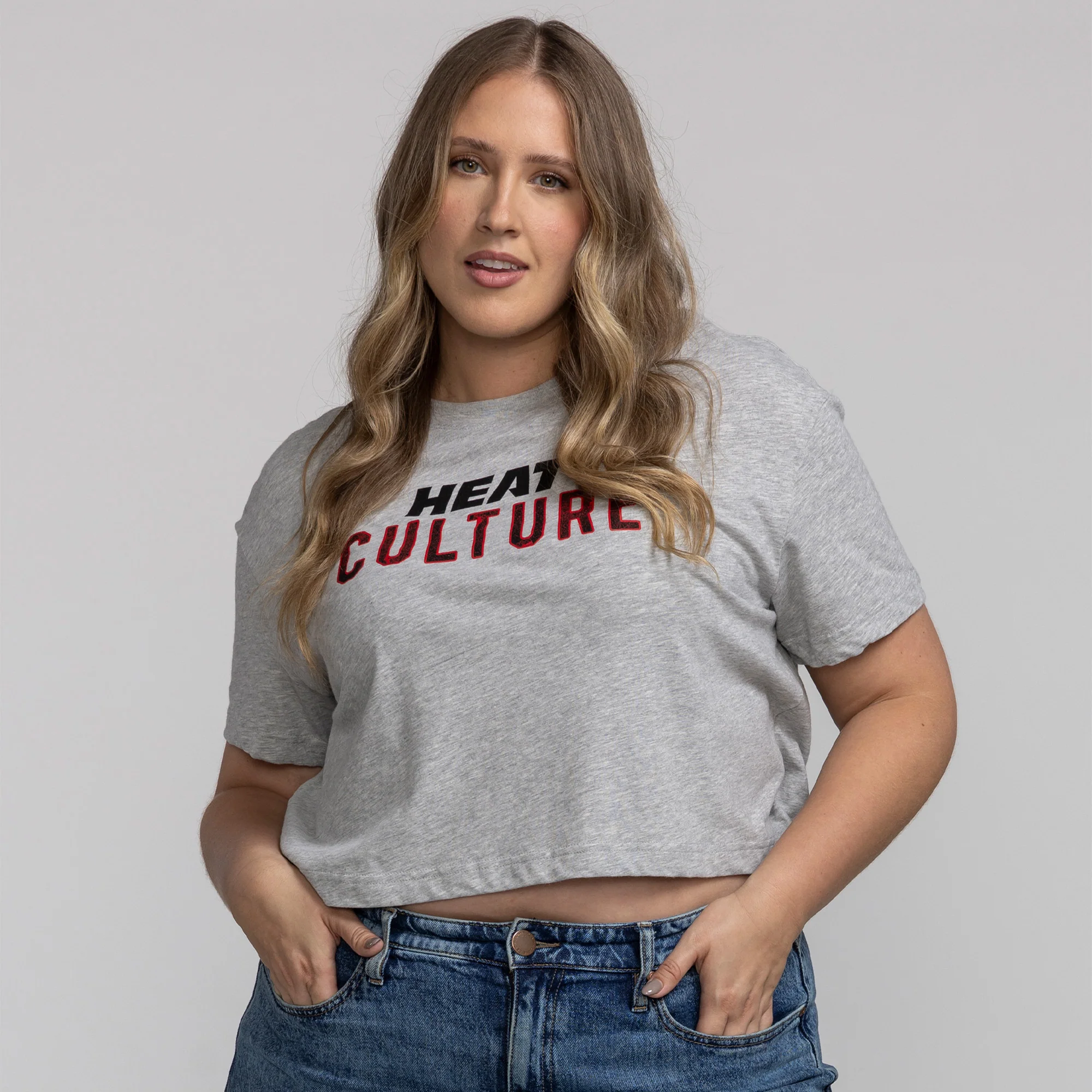 Nike HEAT Culture: Blood Red Grey Women's Crop Tee - Image 2