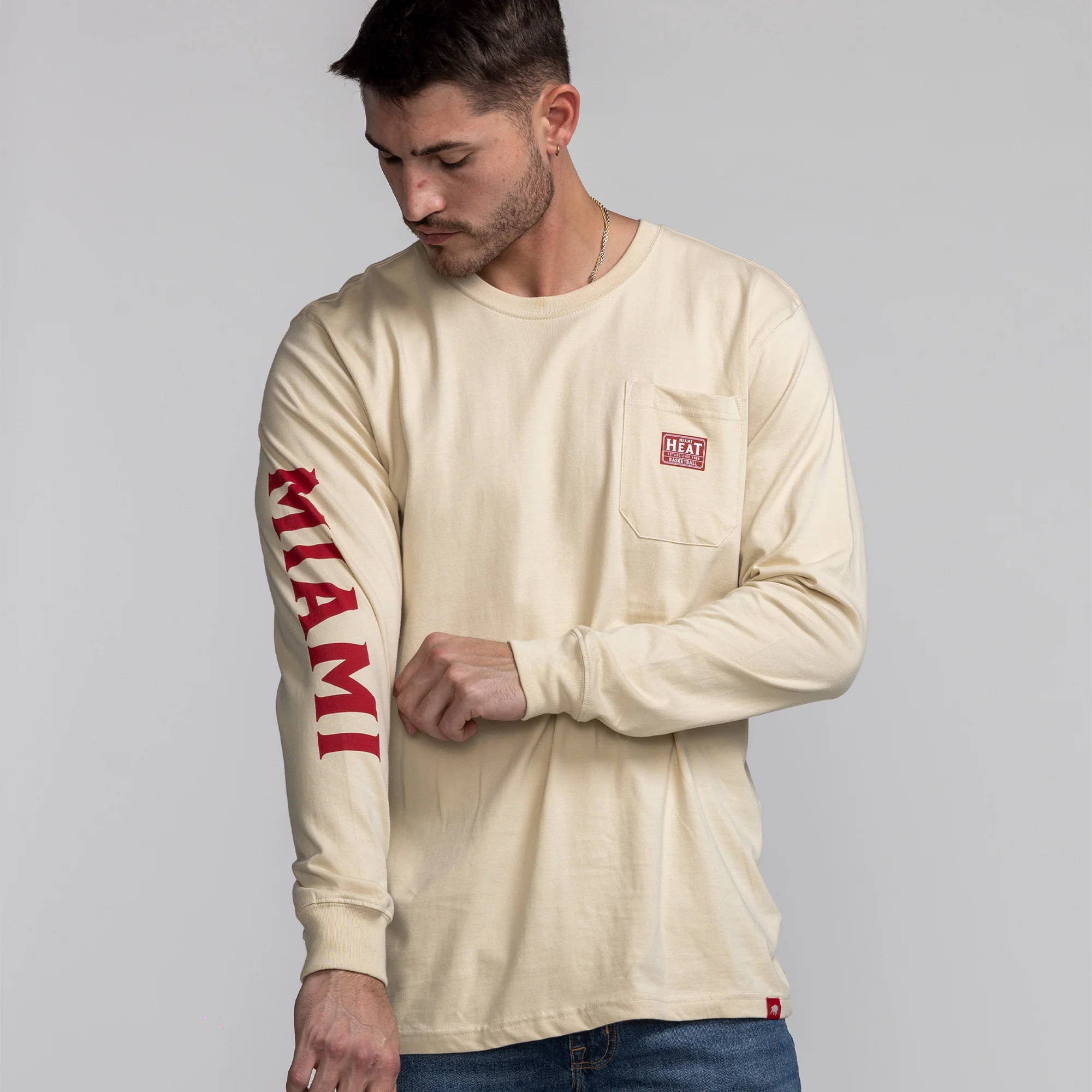 Sportiqe Miami HEAT Beige Long Sleeve Tee - Image 2