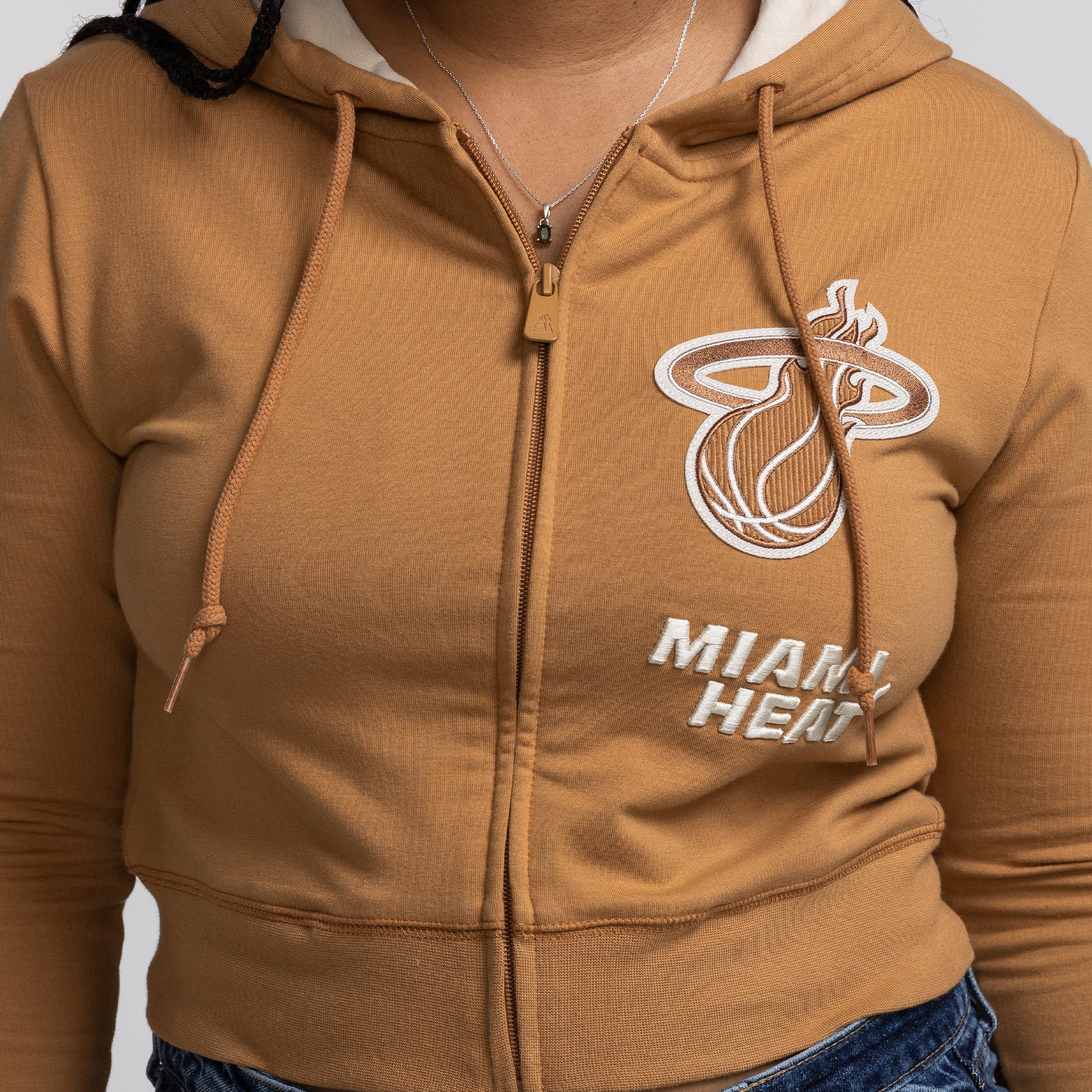 New Era Miami HEAT Tan Full Zip Crop Women's Hoodie - Image 3