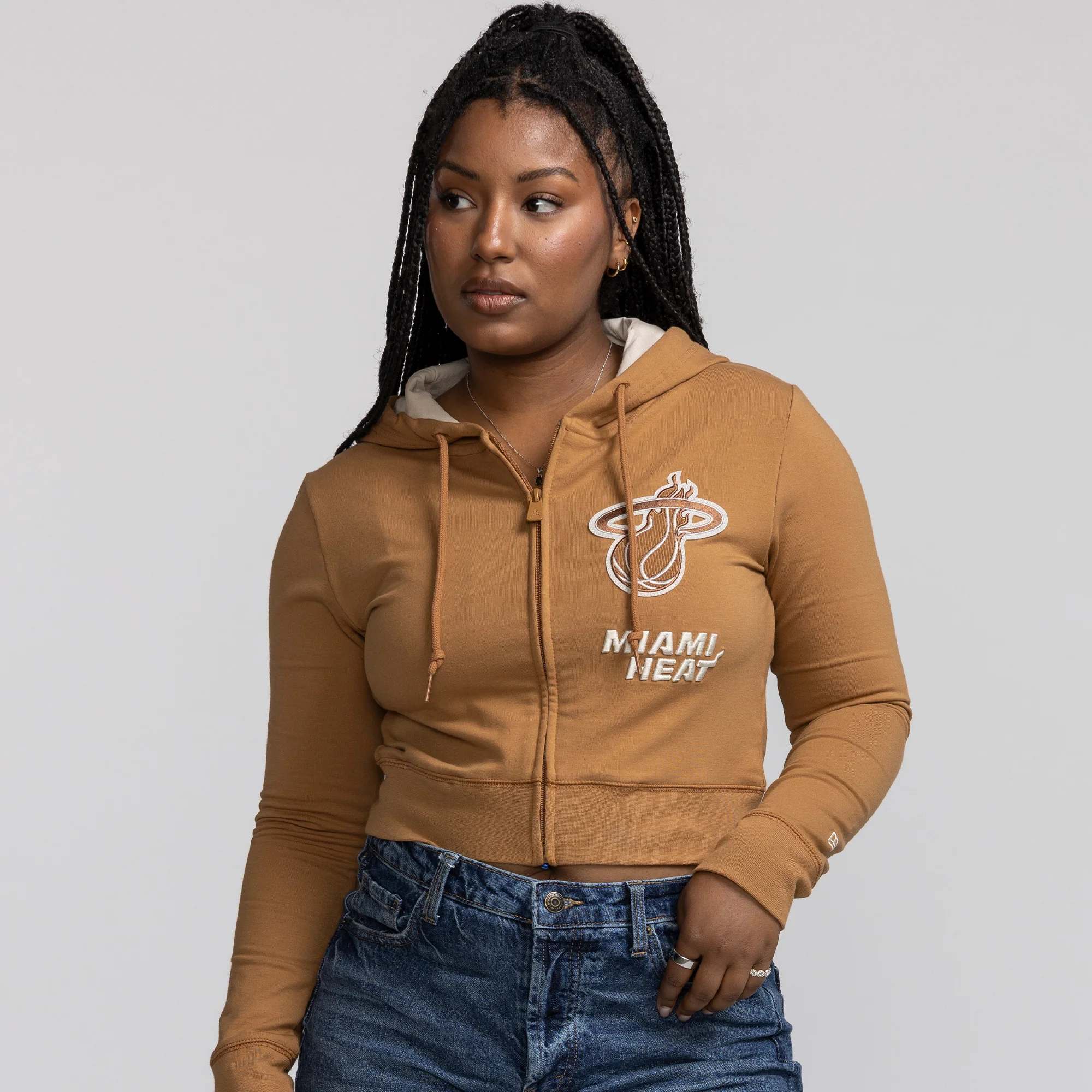 New Era Miami HEAT Tan Full Zip Crop Women's Hoodie - Image 4
