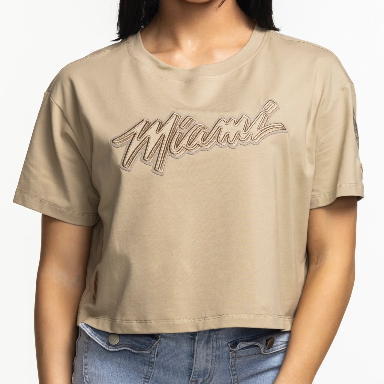 Pro Standard Miami HEAT Original Vice Nights Beige Women's Boxy Tee - Image 3