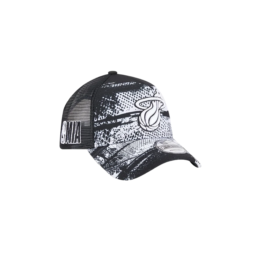 New Era Miami HEAT 2024 Tipoff Black and White Trucker Snapback - Image 5